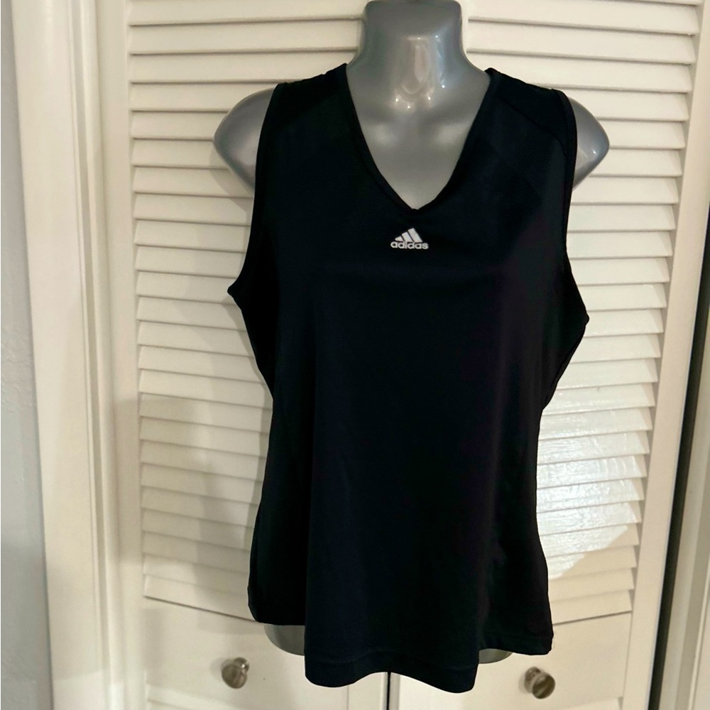 Adidas black sleeveless top with front logo Large